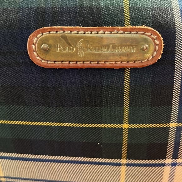 Ralph Lauren Vintage Tartan Plaid Blue Green Leather Brass Canvas Plaid Bag - Picture 7 of 15